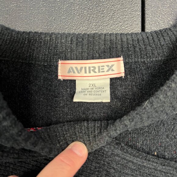 VTG Avirex Crewneck Sweater Mens Big Logo 90’s Y2K Streetwear Black Gray Sz 2XL - Picture 3 of 10